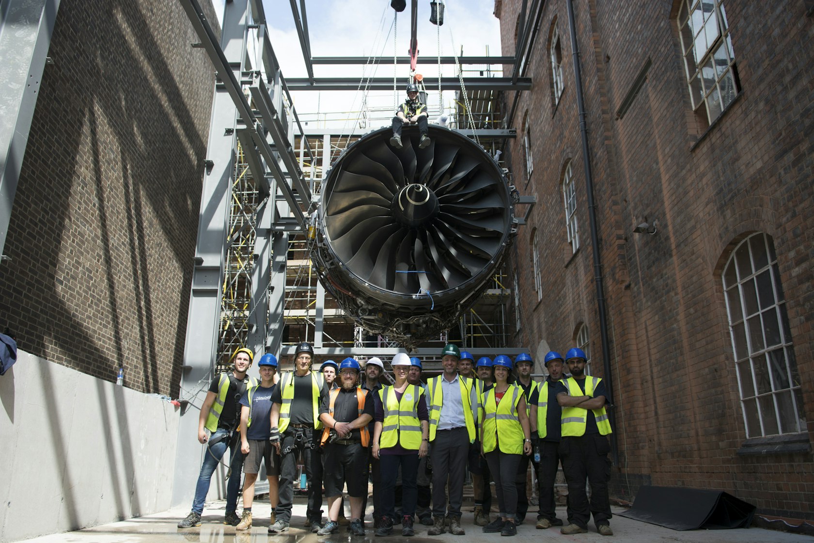 The Rolls-Royce Trent 1000 aircraft engine was winched into the MoM in Aug 2019 &#8211; photo credit Speller Metcalfe