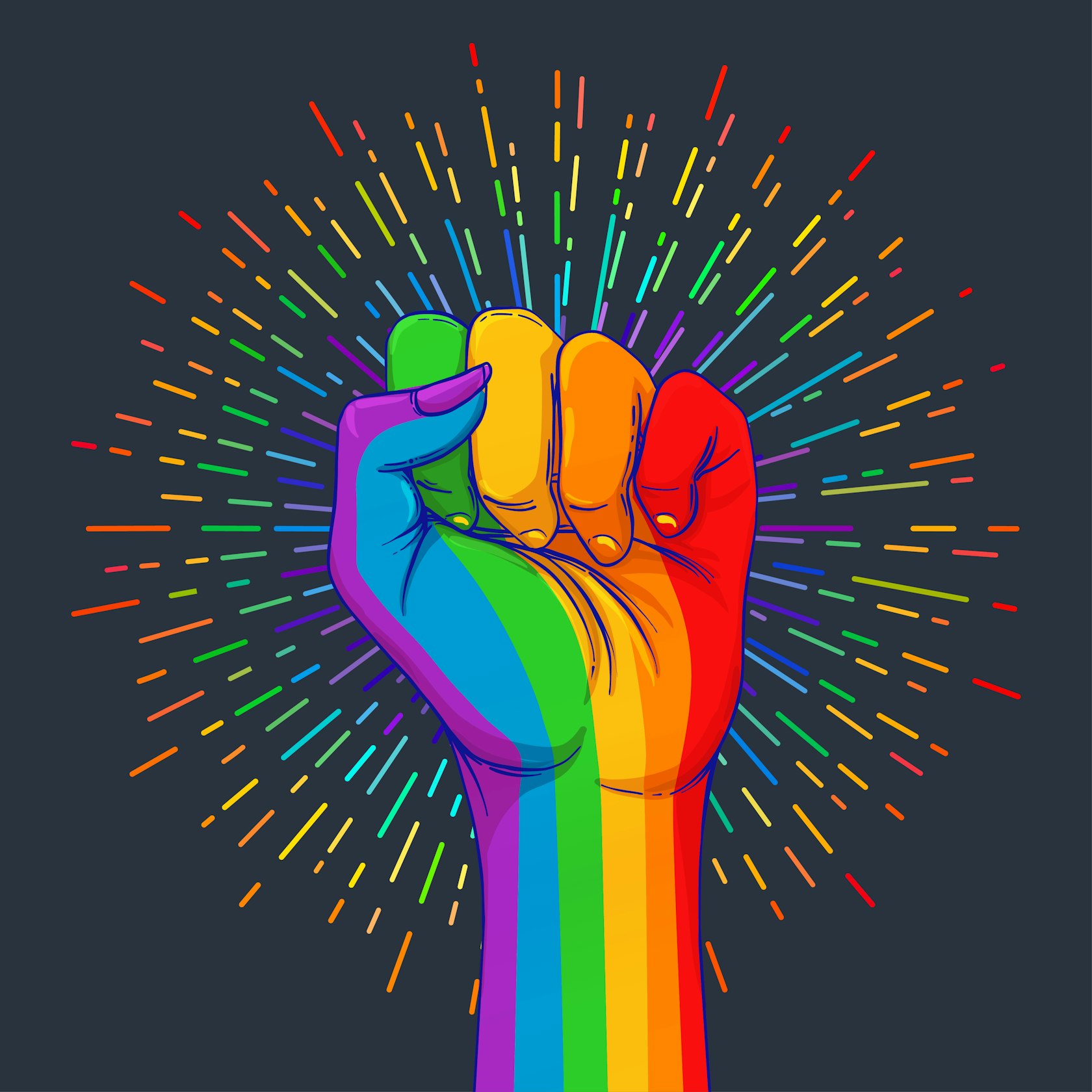 Rainbow,Colored,Hand,With,A,Fist,Raised,Up.,Gay,Pride.