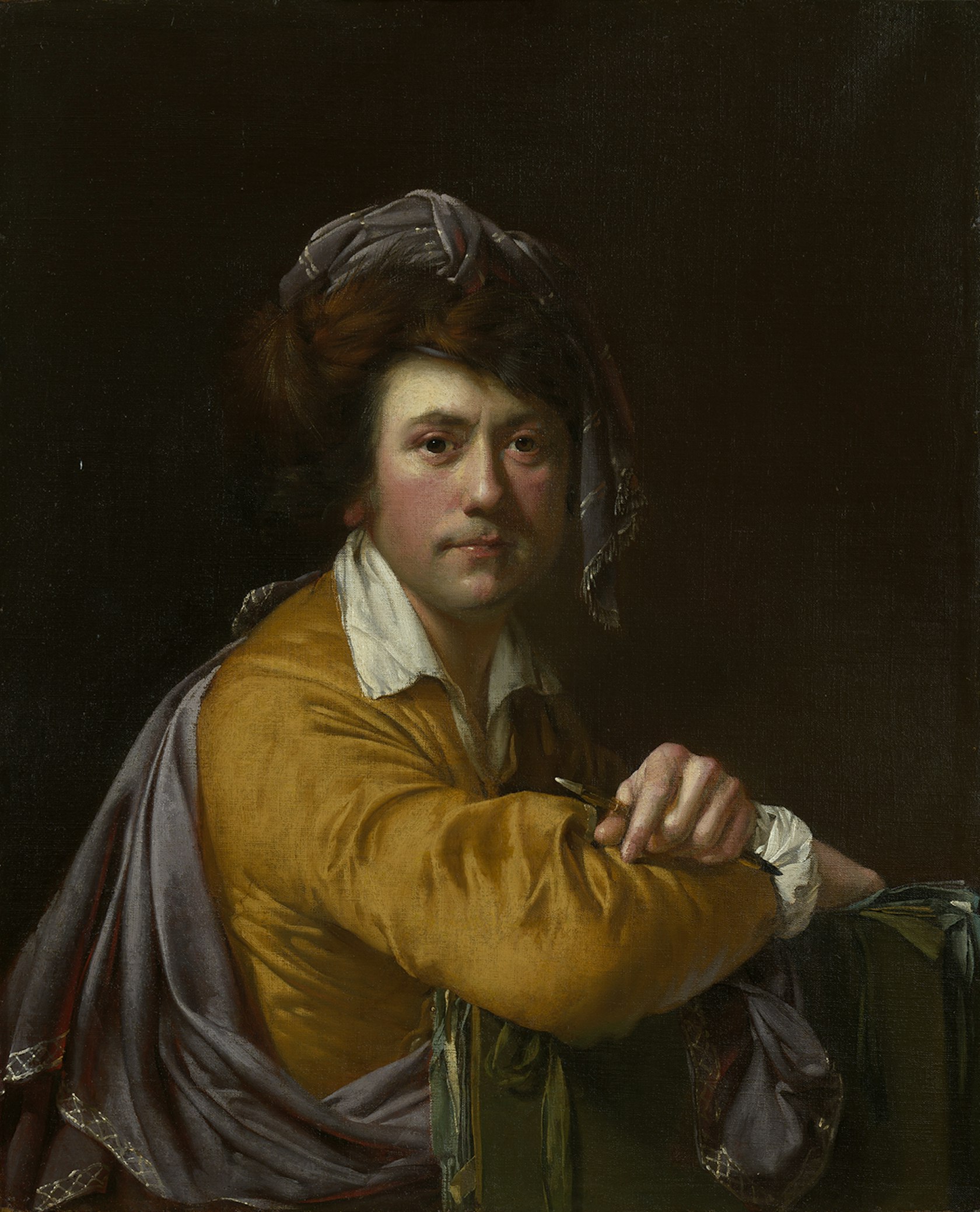 Self-portrait at the age of about forty by Joseph Wright &#8211; oil on canvas c.1772 &#8211; copyright Image Omnia Art Ltd