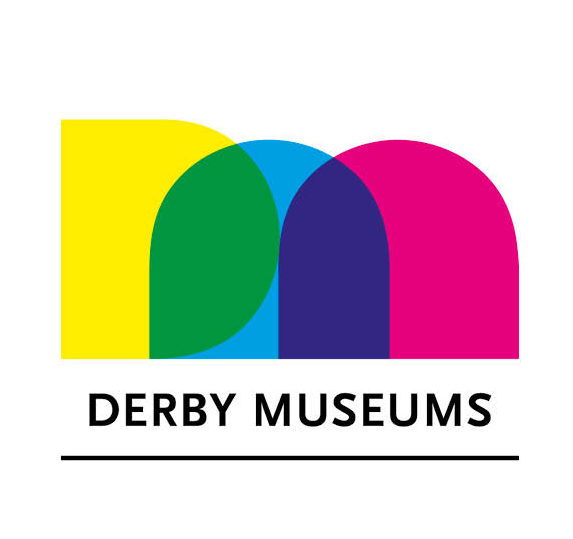 Derby Museums logotype made up of yellow, green, cyan, indigo and magenta